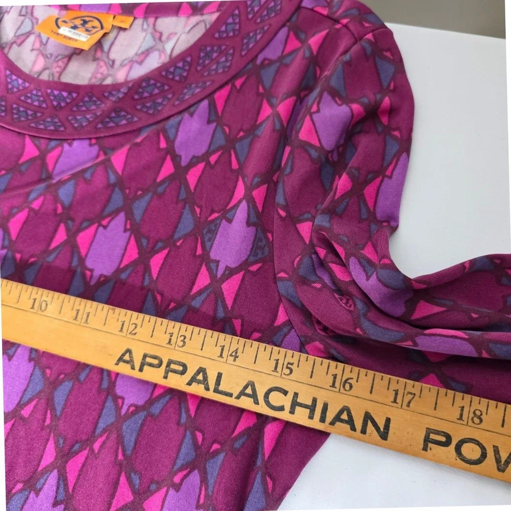 Tory Burch Audra‎ Silk Geometric Print Wrap Dress Purple Pink Long Sleeve Medium